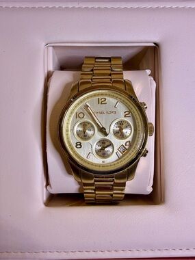 Michael Kors Gold Tone Women's Chronograph Watch with Ivory Dial